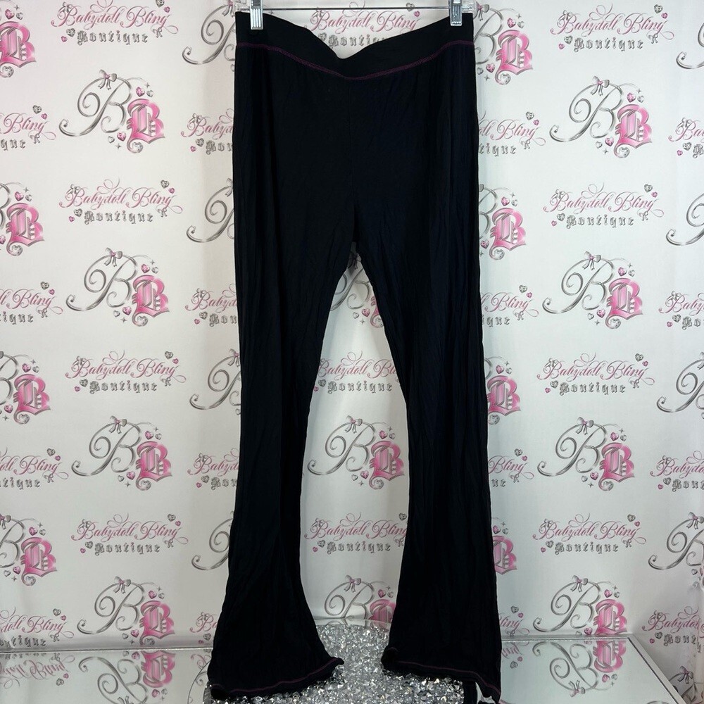 Cynthia Rowley yoga pants flare wide leg pink trim stretchy Black Pants